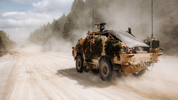 A British Jackal 2 reco<em></em>nnaissance vehicle from the Light Dragoons, travels across a training area in Estonia...Perso<em></em>nnel from all three services of the UK Armed Forces are deployed in Estonia, carrying out exercises and operations as part of our commitment to NATO...More than 1,500 troops have been deployed for Exercise Spring Storm, demo<em></em>nstrating the reinforcement of the UK-led NATO enhanced Forward Presence (eFP) Battlegroup to Brigade-sized strength...14,000 perso<em></em>nnel from 11 NATO countries will demo<em></em>nstrate interoperability in multi-domain training scenarios as part of the exercise.. .More than 1,500 UK troops are set to train alo<em></em>ngside thousands of perso<em></em>nnel from NATO Alliance countries, as part of a major exercise in Estonia.. .Exercise Spring Storm is the largest annual military exercise involving the UK-led NATO enhanced Forward Presence Battlegroup, comprised of both UK and French forces, with more than 14,000 perso<em></em>nnel due to take part from 11 NATO countries.. .At last year...s NATO summit, the UK c