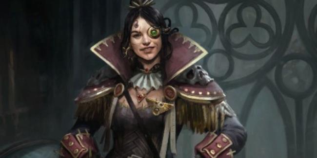 a female lord captain with heavy cybernetic augmentation in warhammer 40k: rogue trader