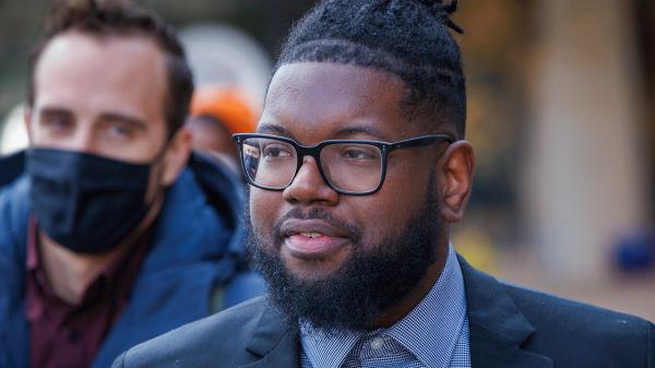 Anthony Smith stands outside courthouse