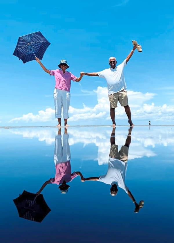 The writer and his wife at Sky Mirror, in Kuala Selangor. 