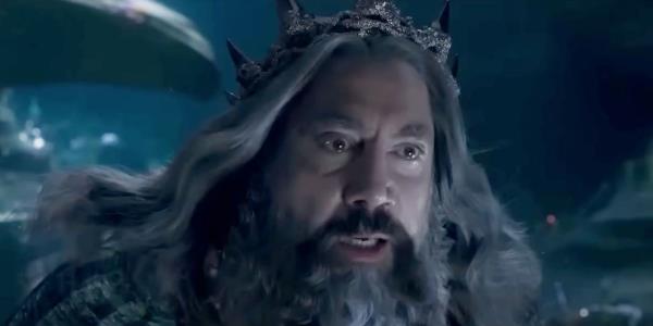 King Triton (Javier Bardem) looking angry in The Little Mermaid.
