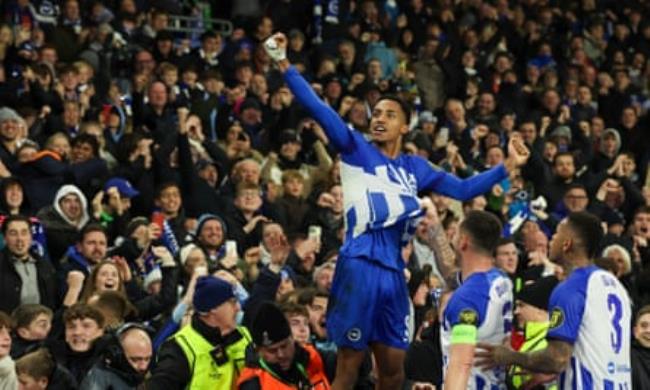 Jo?o Pedro celebrates scoring for Brighton.