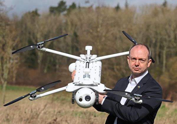 Dewhirst with the company’s Sky Mantis surveillance drone. — Reuters