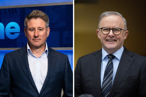 Nine CEO Mike Sneesby and Prime Minister Anthony Albanese .