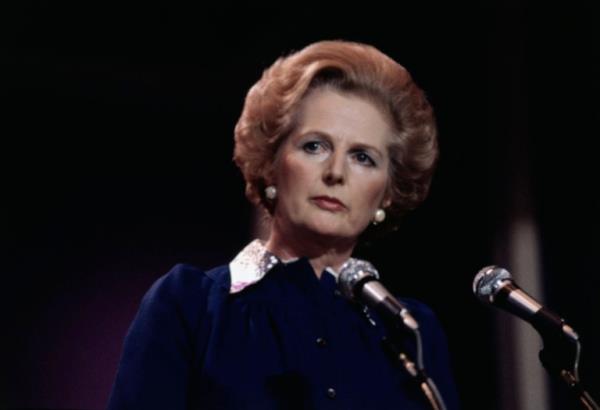 (Original Caption) 1978-London, England- Margaret Thatcher, leader of the British Co<em></em>nservative Party, is on the threshold of becoming Britain's first woman Prime Minister. Mrs. Thatcher wears dark blue dress with white collar, background is dark.