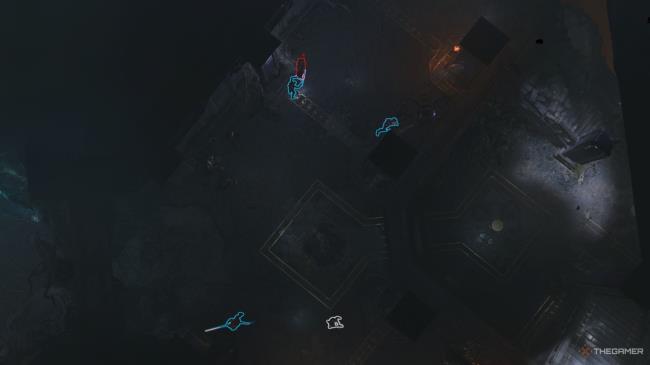 Tav and party fighting Elminster in a dark room with highlights over their characters in Baldur's Gate 3.