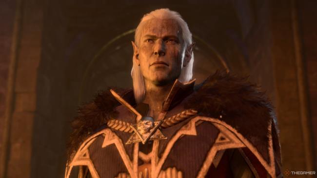 Nere, a drow, dripping with sweat and glaring into the distance in Baldur's Gate 3.