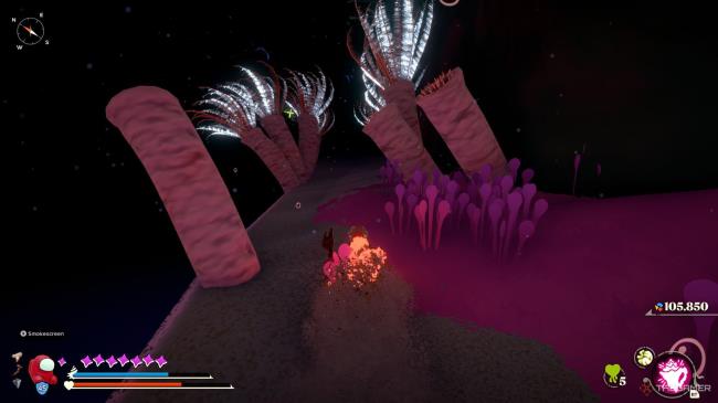 Another Crab's Treasure - Kril is walking in a corridor with white sea plants