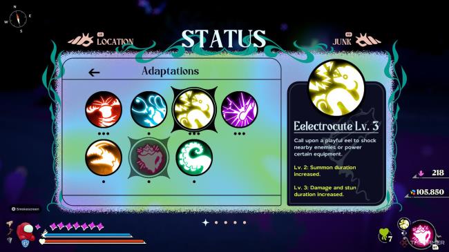 Another Crab's Treasure - Skills screen displays some skills that Kril has unlocked, The Dispatch skill shown on right side