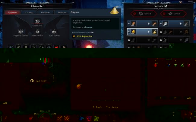 Crafting Sulphur from Sulphur Ore in V Rising