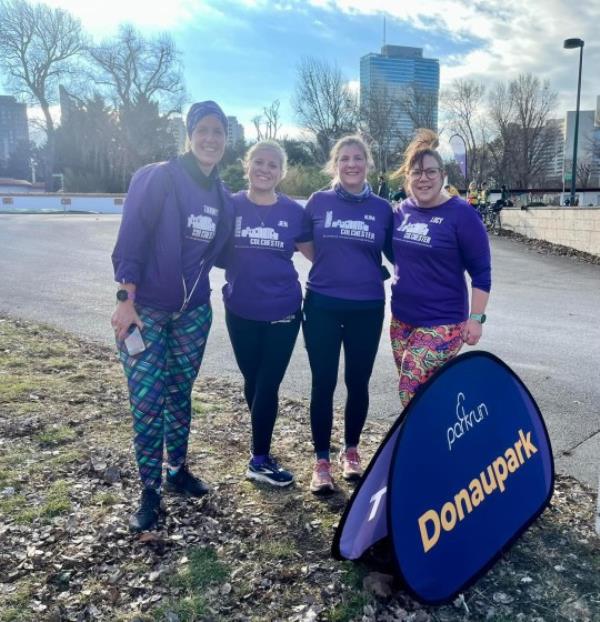 Kim (centre right) and her friends take part in Park Run (Picture: Kim Moore)