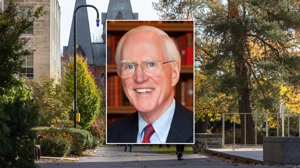 Cornell do<em></em>nor Jon Lindseth, inset, with Cornell campus in background