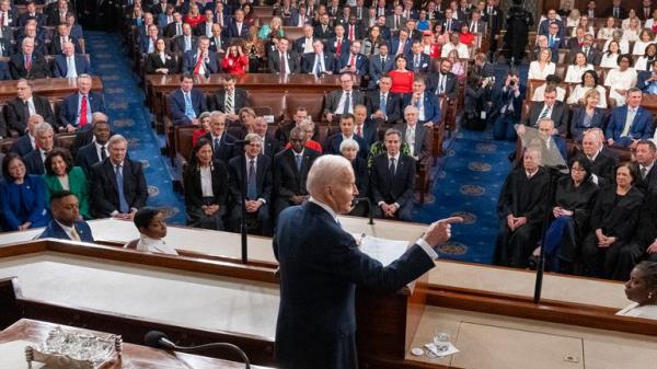 President Joe Biden delivers the State of the Unio<em></em>n address to a joint session of Co<em></em>ngress at the U.S. Capitol, Thursday March 7, 2024, in Washington. (AP Photo/Alex Brandon, Pool)
