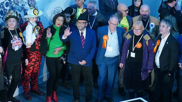 George Galloway gives a speech after being declared winner Rochdale Leisure Centre in the Rochdale by-election, which was triggered after the death of Labour MP Sir Tony Lloyd. Picture date: Thursday February 29, 2024. PA Photo. See PA story POLITICS Rochdale. Photo credit should read: Peter Byrne/PA Wire