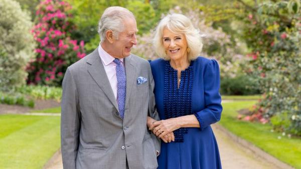King Charles III and Queen Camilla, taken by portrait photographer Millie Pilkington, in Buckingham Palace Gardens on April 10</p>

<p>　　Pic:  Millie Pilkington/Buckingham Palace/PA 