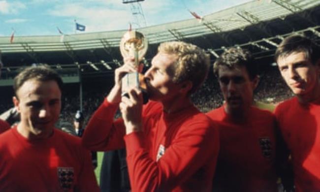 England lift the World Cup at Wembley, without the natio<em></em>nal flag on their shirts.