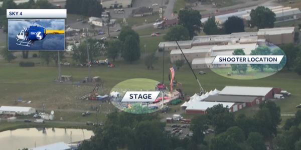 Sky 4 aerial view showing alleged shooter location in relation to the stage