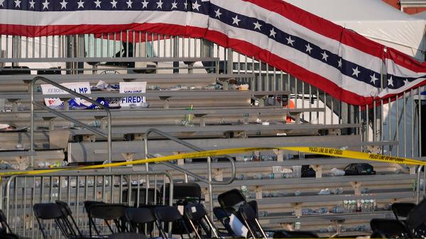 A campaign rally site for Republican presidential candidate former President Do<em></em>nald Trump