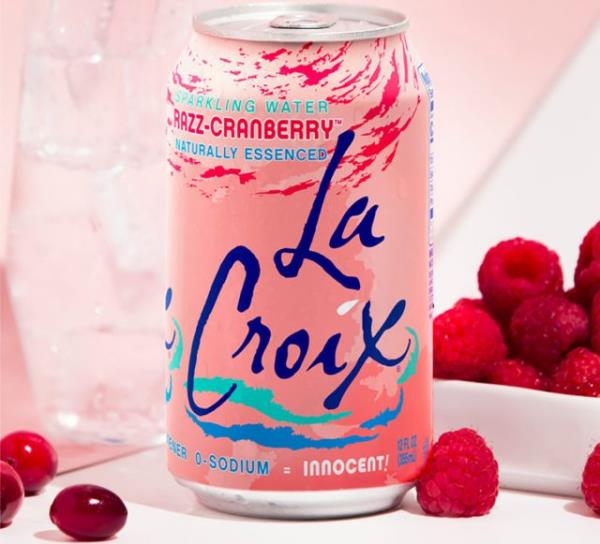 A can of cran-raspberry-flavored LaCroix sparkling water