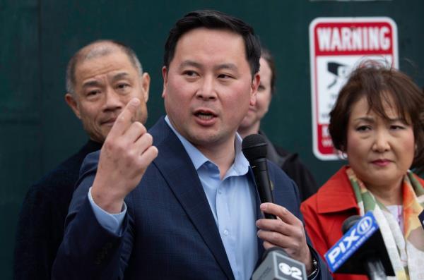 NYS Senator John Liu and Assembly Member Ron Kim and other politicians held a press event in front of Dr. Young Seh Bae's now renovated house at 45-43 Francis Lewis Boulevard in Flushing, NY on April 10, 2024, to announce a bill better defining that squatters are intruders.