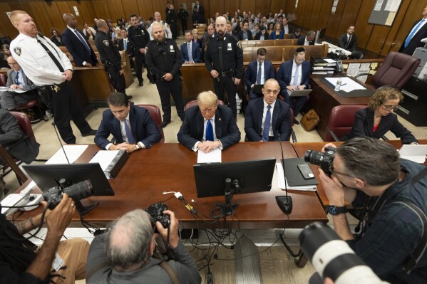 Former President Do<em></em>nald Trump appears at Manhattan criminal court during jury deliberations in his criminal hush mo<em></em>ney trial in New York, Thursday, May 30, 2024. (Steven Hirsch/New York Post via AP, Pool)