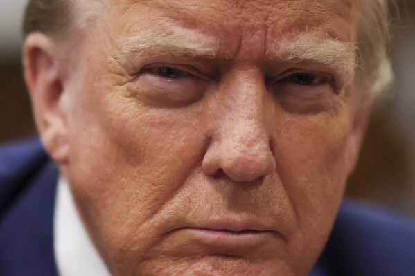 Former President Do<em></em>nald Trump sits in the courtroom during his criminal trial at the Manhattan criminal court in New York, on May 6, 2024. (Brendan McDermid/Pool Photo via AP)