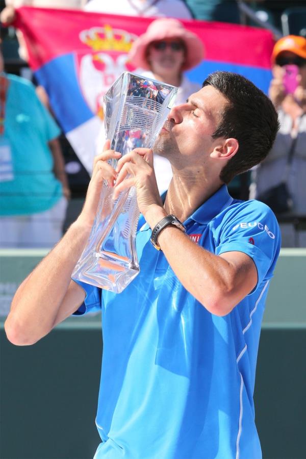 Novak Djokovic, pictured after claiming the 2015 Miami Open, has won the event six times.