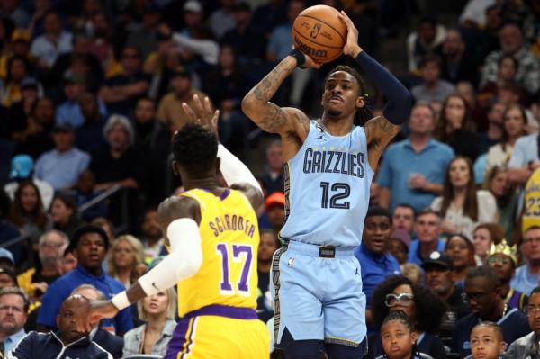 Ja Morant shoots the ball during Game 5 against the Lakers on April 26, 2023.