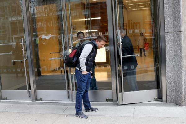 Visitors to Silicon Valley Bank at 387 Park Avenue South in Manhattan.
