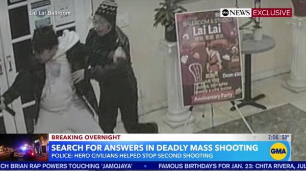 Surveillance images from Lai Lai Ballroom show a struggle between gunman Huu Can Tran and Brandon Tsay.