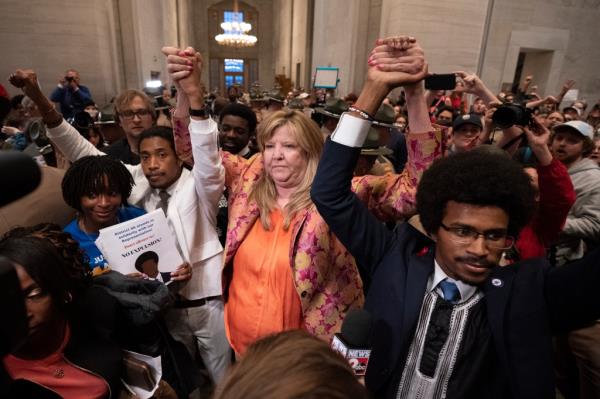 Gloria Johnson was not ousted by her colleagues, but both Justin Jo<em></em>nes (left) and Justin Pearson (right) were.