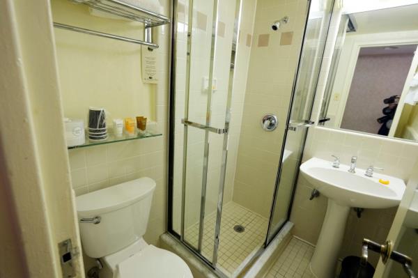 The hotel's bathrooms include basic amenities.