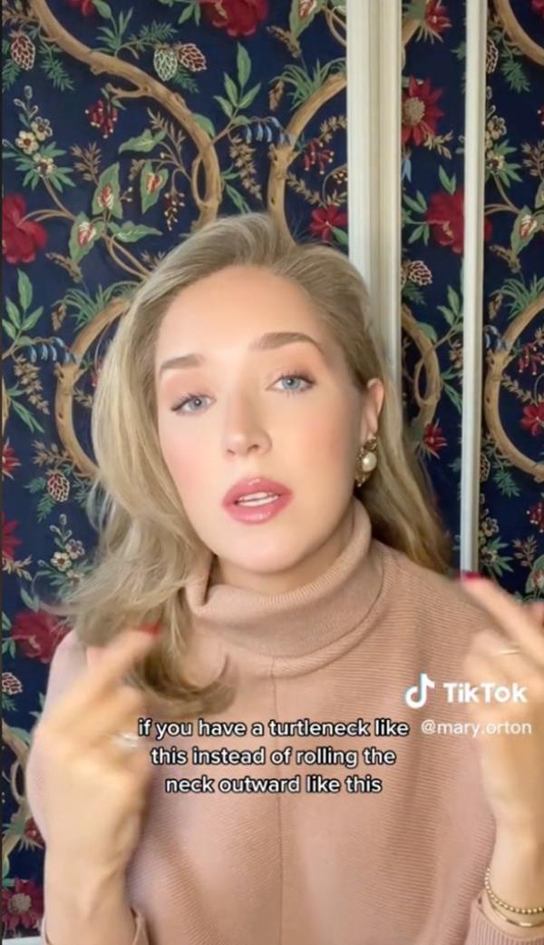 TikTok user Mary Orton said that instead of rolling your turtlenecks from the outside, you should roll them from the inside.