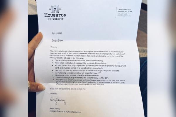 The letter that was sent to Zelaya informing her that she has been fired from the university.