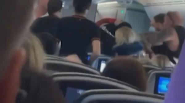 Passengers fighting.
