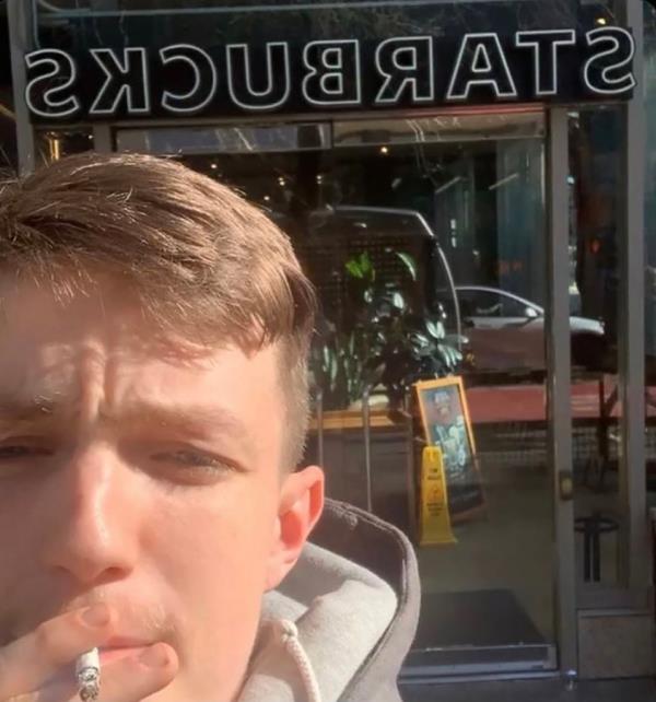 Canadian TikToker Alex Bodger smoking at the scene of the crime