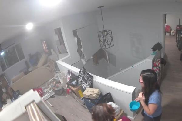 No one inside the home was injured, as damage can be seen to the walls inside the residence. 