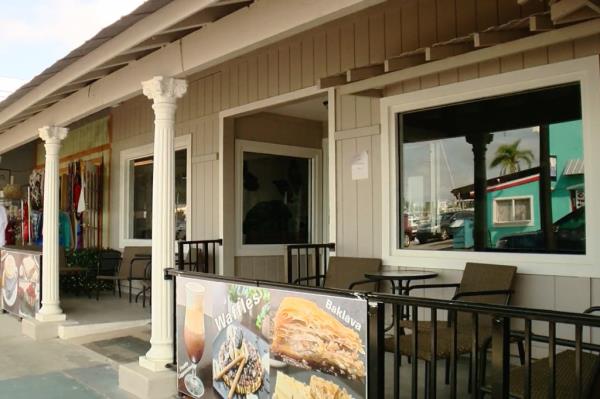 Exterior of Tarpon Springs, Florida, coffee shop 