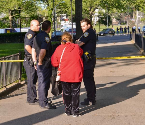 Police respond to the scene wher<em></em>e a 13-year-old boy was shot inside of Reverend Doctor Maggie Howard Playground in Staten Island. 