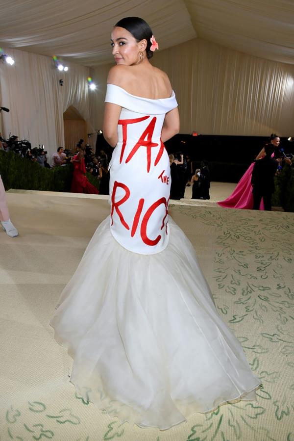 Alexandria Ocasio-Cortez attends The 2021 Met Gala Celebrating In America: A Lexicon Of Fashion at Metropolitan Museum of Art on September 13, 2021