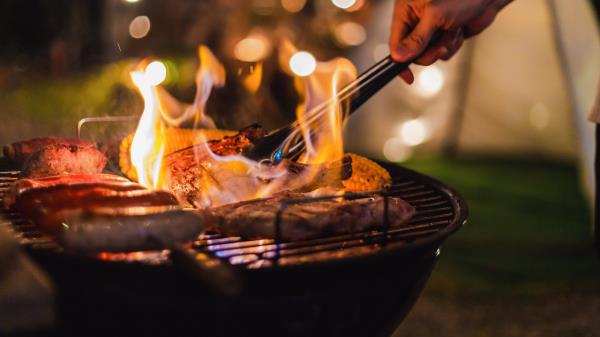 breakfast foods on Coleman grill