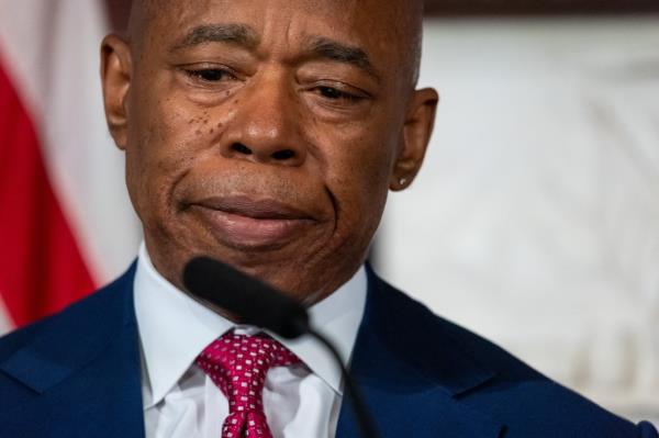 New York City Mayor Eric Adams attends a news 