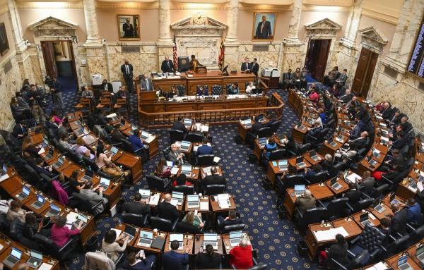 Lawmakers work March 20, 2023, in the House of Delegates at the Maryland State House in Annapolis.
