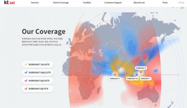 KT SAT's geostationary satellite internet service coverage area