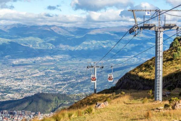 View of a gondola, named the TeleferiQo, climbing the Andes mountains outside of Quito, Ecuador, is pictured in an undated photo.