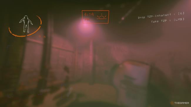 A screenshot from Lethal Company showing a blurry screen with partial smoke filling it up, a player can be seen holding a very blurry TZP-Inhalant item