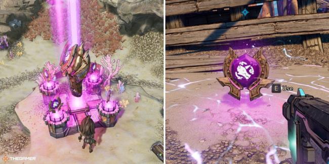 tiny tina's wo<em></em>nderlands - shrine of grindanna on left, shrine of grindanna piece on right