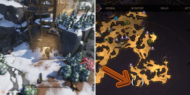 tiny tina's wo<em></em>nderlands - dungeon entrance on left, dungeon location on map on right