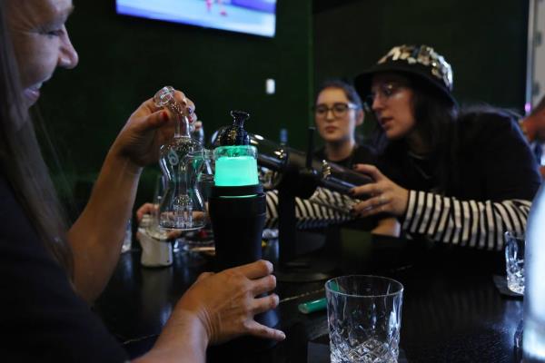 Violet Reese, from left, Nayeli Hernandez and Sam Ploshay at Rise Lounge and Smokeasy on Sept. 6, 2023, in Mundelein.  