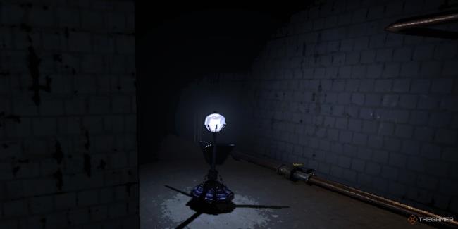 A screenshot from Lethal Company showing a character holding the Clown Horn on stairs